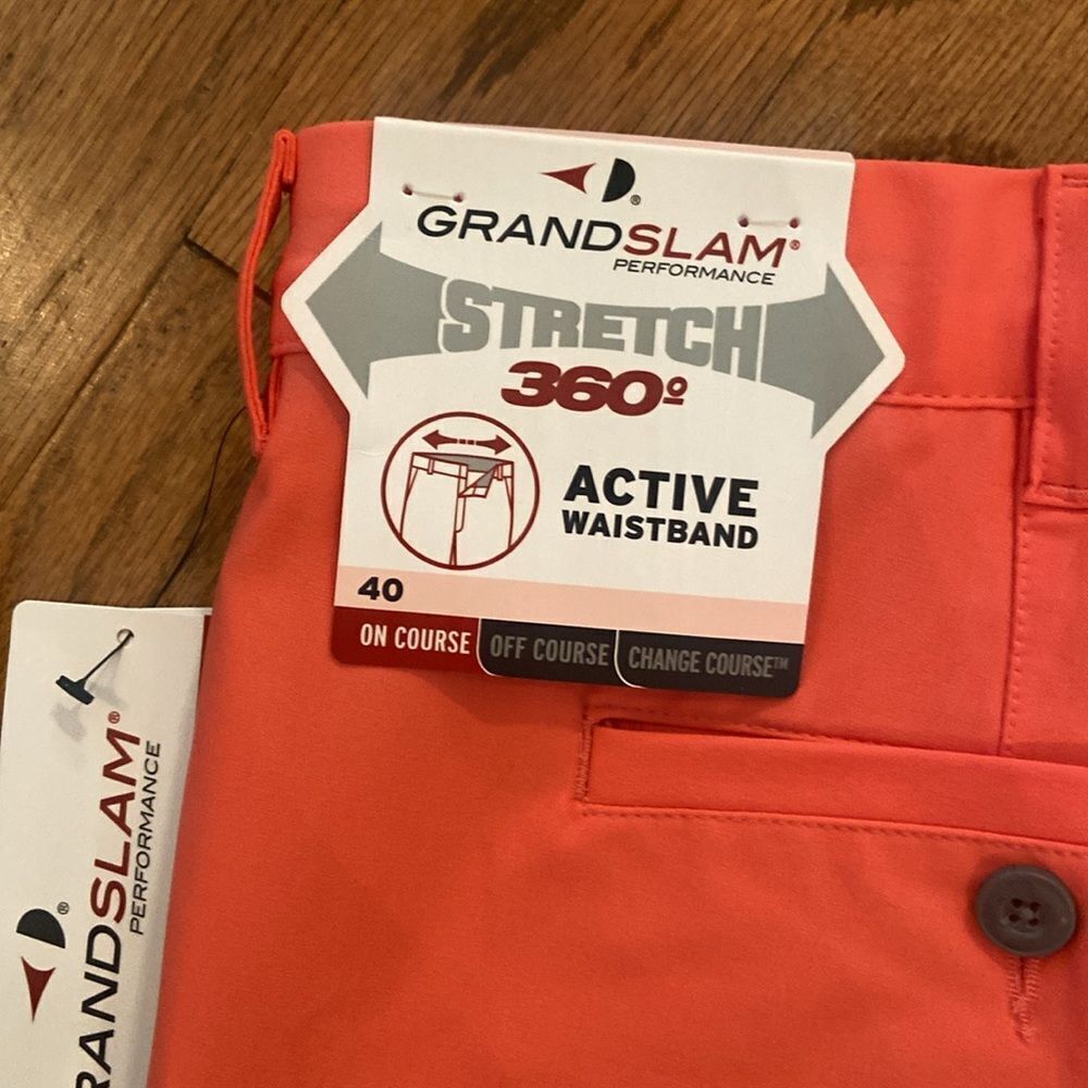 NWT GrandSlam coral colored shorts, size 40 waist, 7 inch inseam, stretch waist - Picture 6 of 7